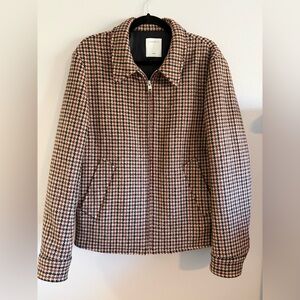 Sandro Red and Black Houndstooth Bomber Jacket